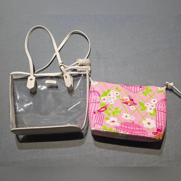 Spartina 449 Pink & White Floral Birdcage Tote EXCELLENT Cond L:13 H:10 - Picture 3 of 13